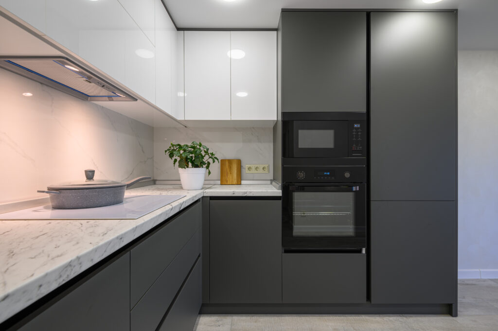 Modern Simple Trendy Dark Grey And White Kitchen 1024x681 